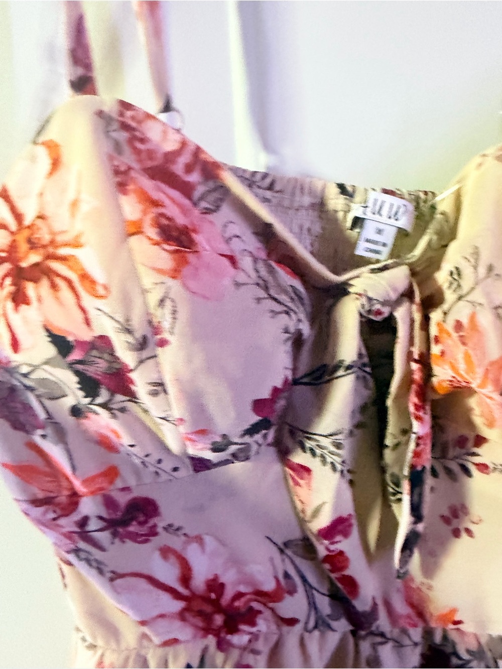 A.W.W Floral Tie-Neck Blouse in Cream with Pink & Orange Blooms- medium - Picture 10 of 10
